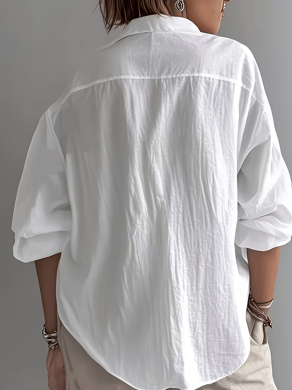 Lilou | Damesblouse met lange mouwen – Loszittend overhemd met kraag en knopen