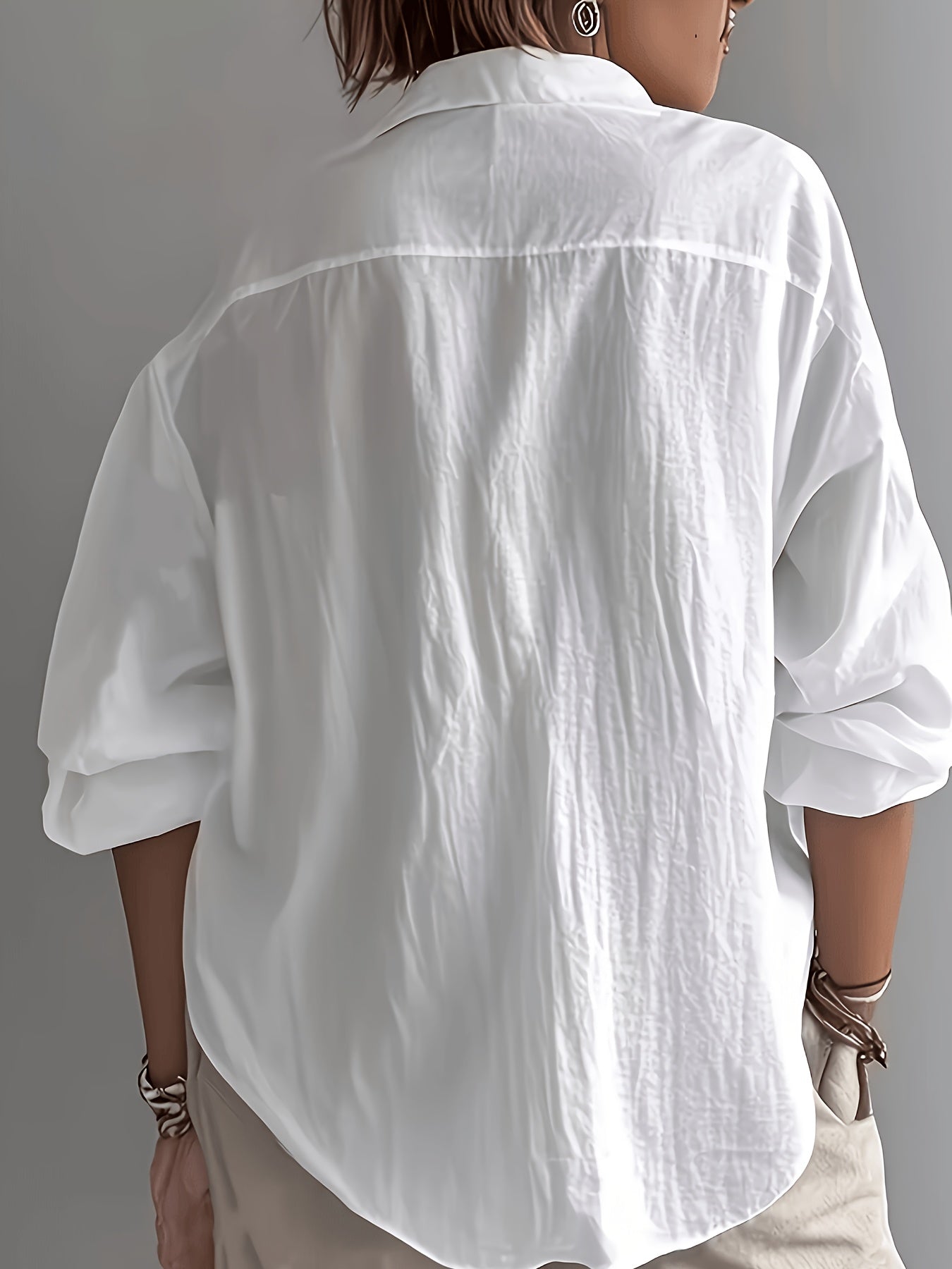 Lilou | Damesblouse met lange mouwen – Loszittend overhemd met kraag en knopen
