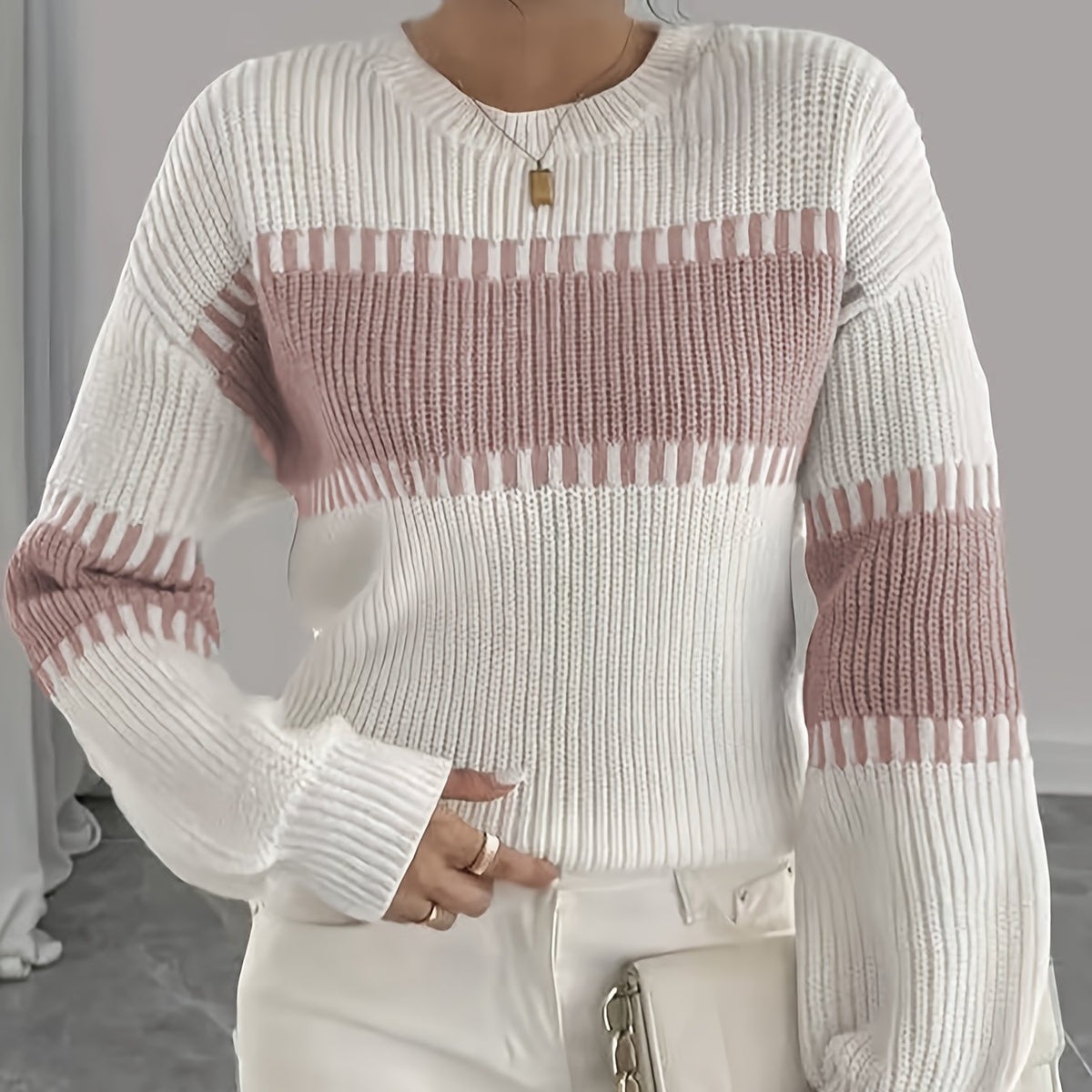 Amelisse | Dames gestreepte off-shouldertrui – Lange mouwen