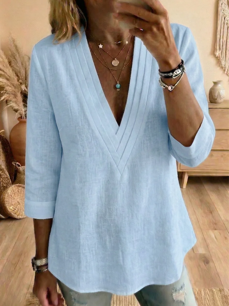 Sienna | Damesblouse met V-Hals – Elegante Lichtgewicht Top, Soepelvallend Shirt met Comfortabele Pasvorm