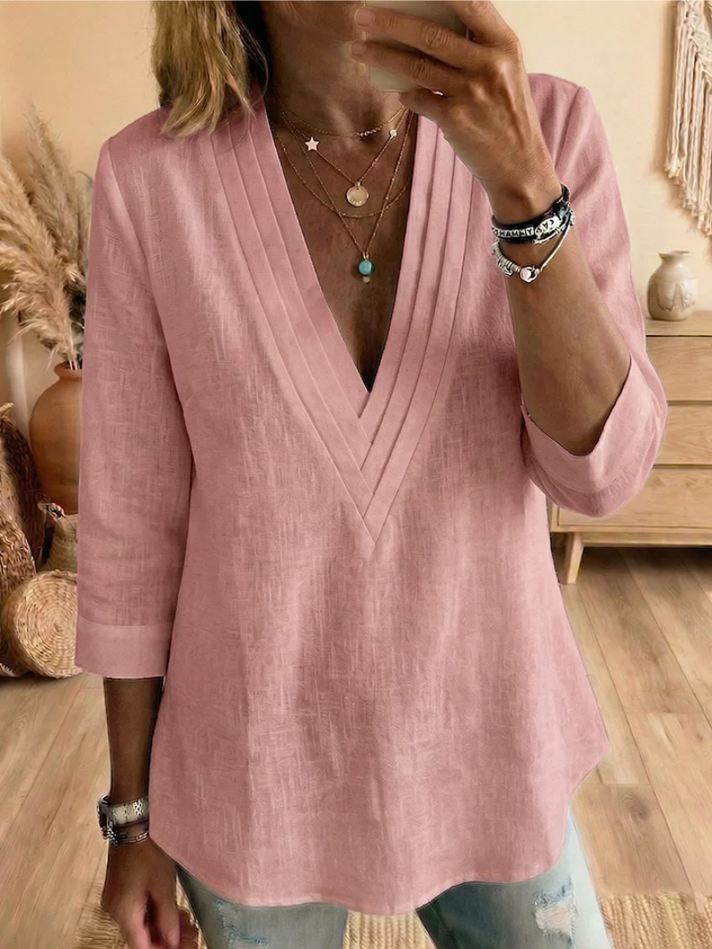 Sienna | Damesblouse met V-Hals – Elegante Lichtgewicht Top, Soepelvallend Shirt met Comfortabele Pasvorm
