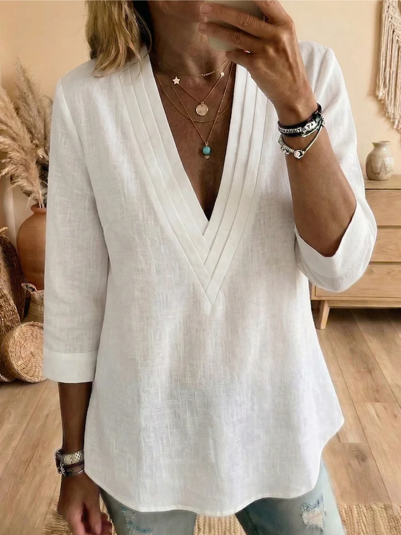 Freesia | Damesblouse met V-Hals – Elegante, Luchtige en Lichtgewicht Casual Top