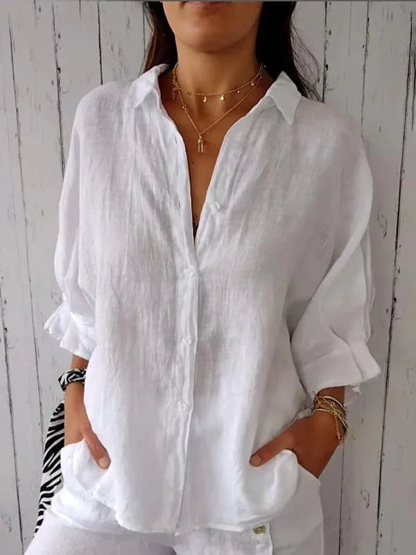 Ilyriah | Dames Linnen Shirt – Lichtgewicht Casual Blouse, Losvallende Knoopsluiting Top