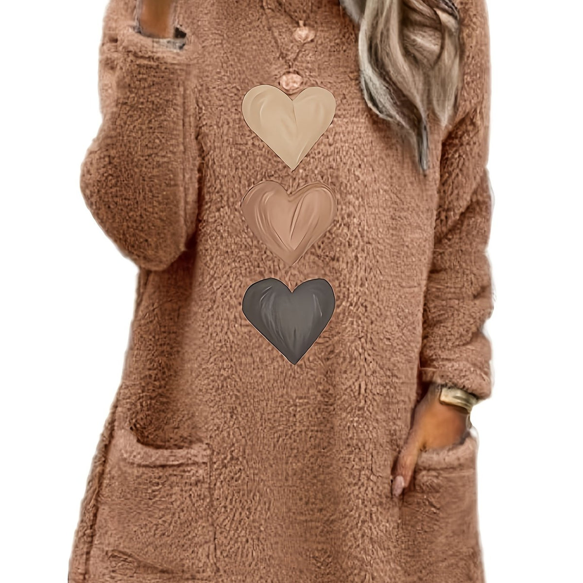 Leonie | Dames-sweatshirt met fleecevoering en hartjesprint – Casual pullover met lange mouwen