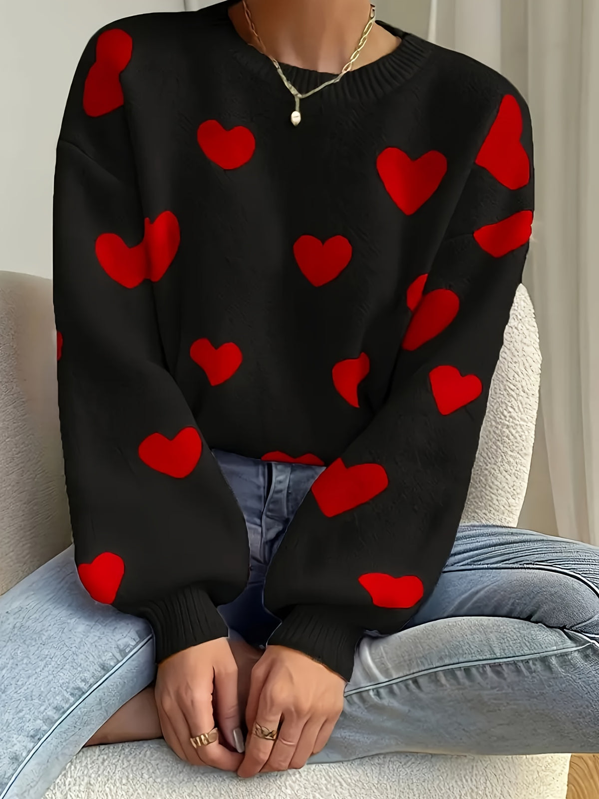 Delysia | Damestrui met hartjesprint – Zachte gebreide pullover