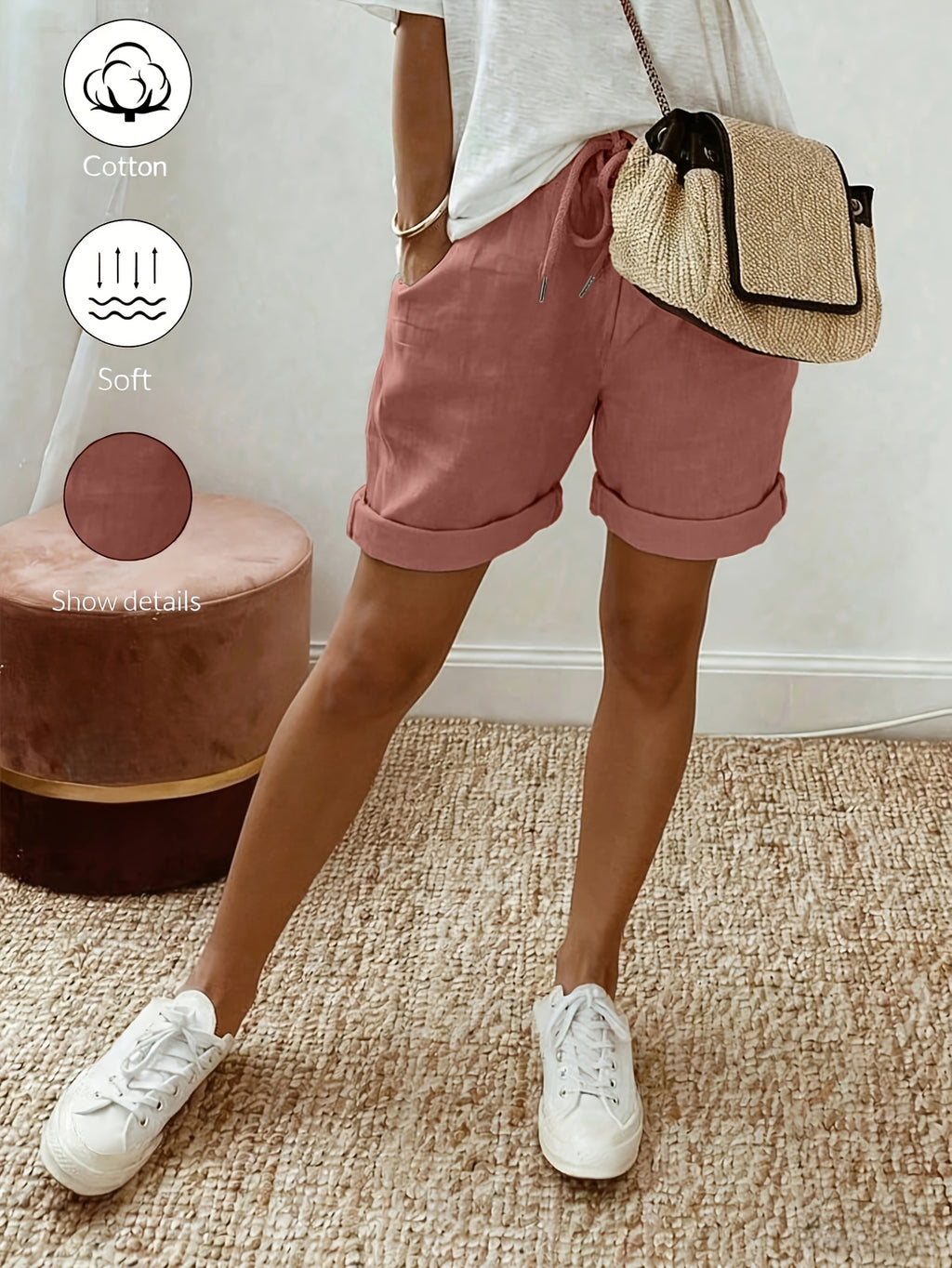 Orielle | Casual damesbroekje in linnenlook – Broekje met hoge taille en ruches