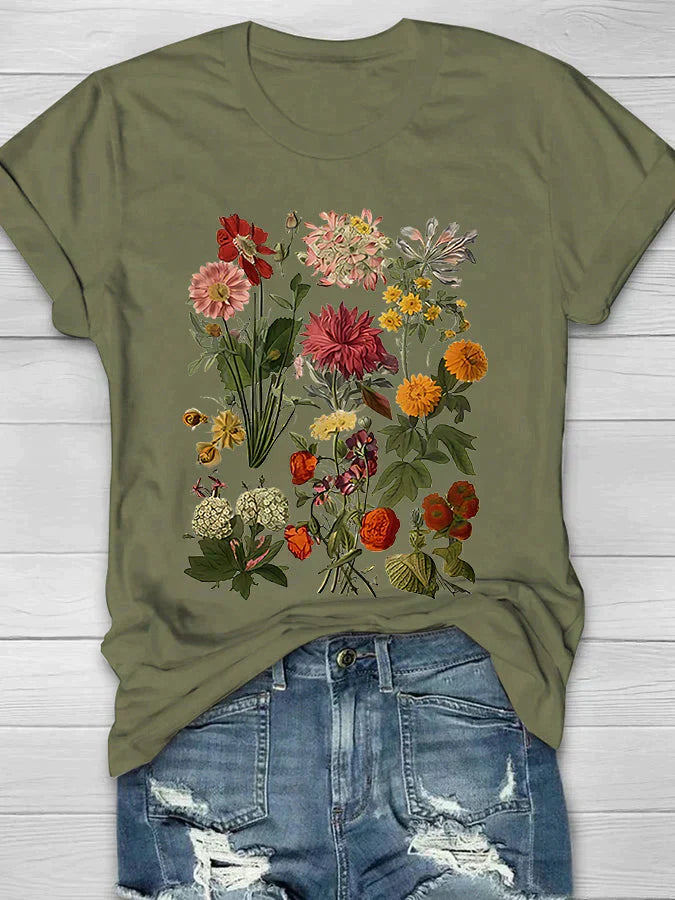 Jolie | Dames Retro T-Shirt – Vintage Bloemenprint Top