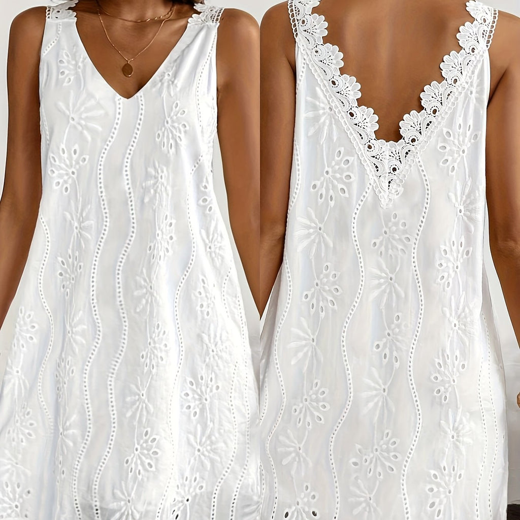 Zafira | Zomerse maxi-jurk voor dames – Mouwloze, casual jurk met V-hals en kant