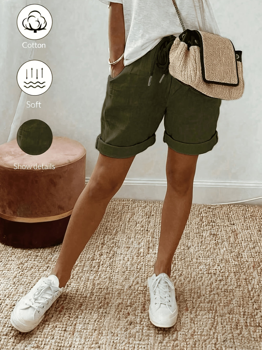 Orielle | Casual damesbroekje in linnenlook – Broekje met hoge taille en ruches