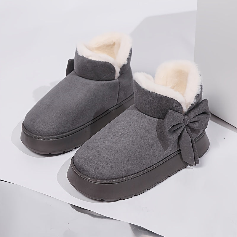 Cresselle | Dames Pluche Gevoerde Laarzen – Comfortabele Instappers met Zachte Zool en Strikdetail