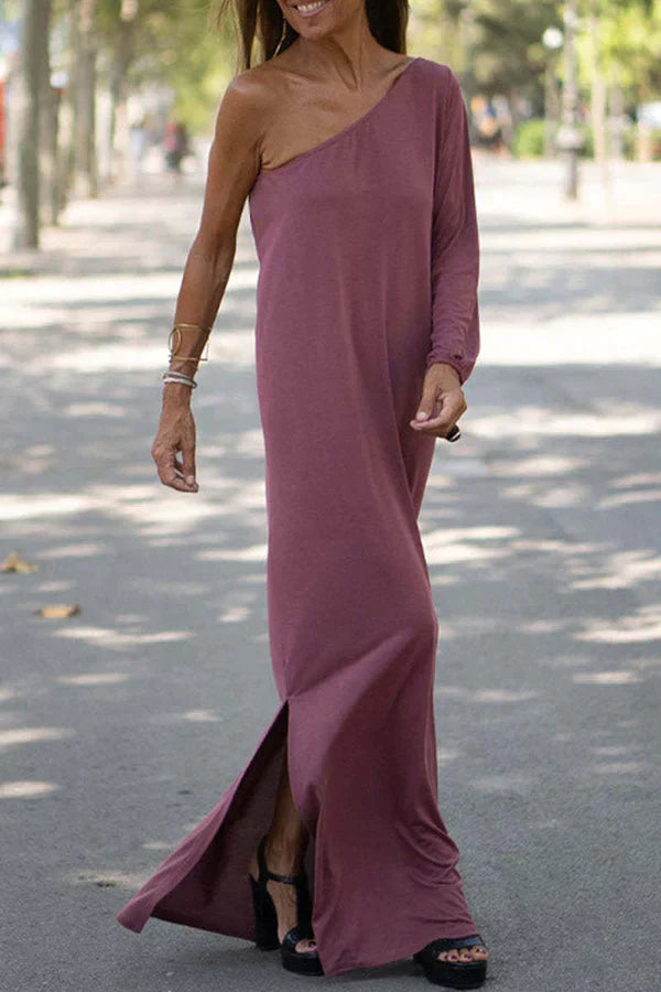 Aomi | Dames One-Shoulder Maxi Avondjurk – Elegante Formele Cocktailjurk