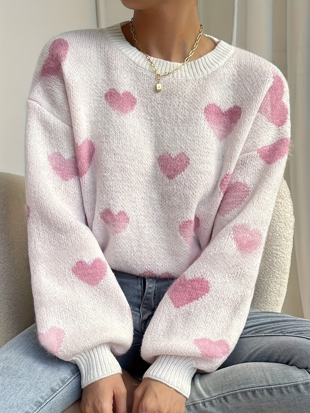 Delysia | Damestrui met hartjesprint – Zachte gebreide pullover