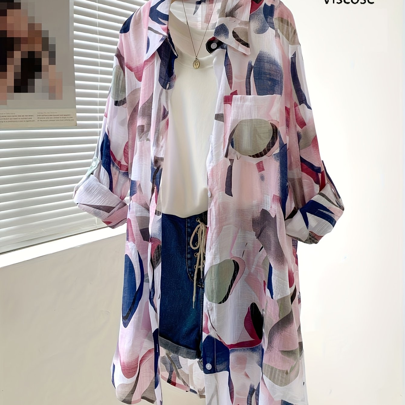 Zarela | Damesoverhemd met lange mouwen en print – Doorschijnende, geometrische casual blouse