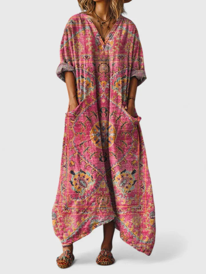 Danica  | Dames Geborduurde Midi-jurk – Elegante Casual Jurk