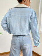 Agniet | Corduroyjas voor dames met fleecekraag – Korte, warme jas met voering van lamsfleece