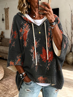Eden | Damescape met capuchon en bloemenprint – pullover met 3/4-mouwen en trekkoord