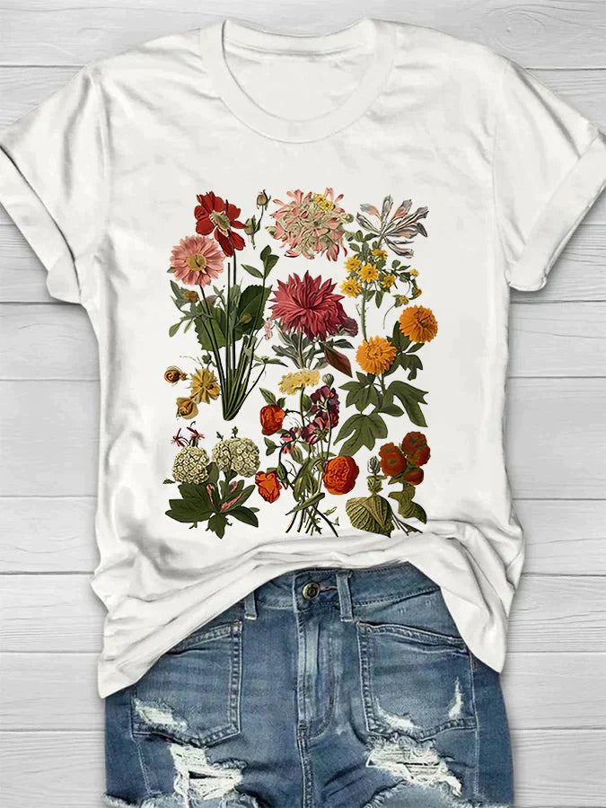 Jolie | Dames Retro T-Shirt – Vintage Bloemenprint Top