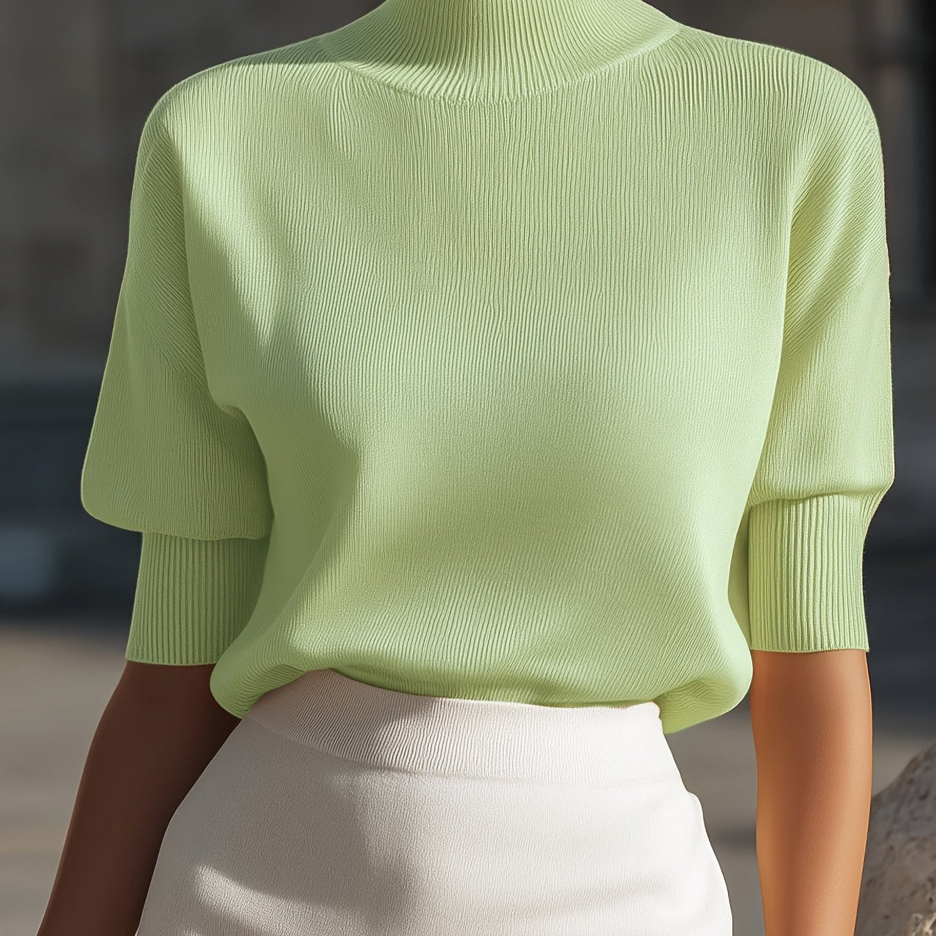 Ardessa | Dames T-shirt met structuur – Opstaande kraag, aansluitende manchetten