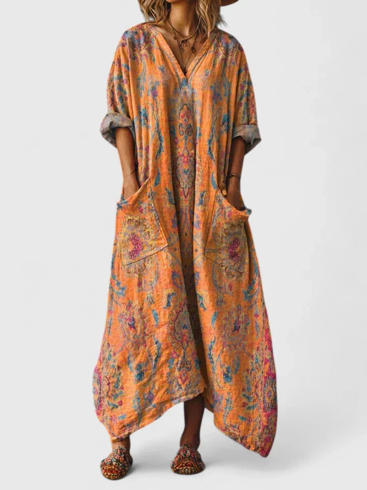 Danica  | Dames Geborduurde Midi-jurk – Elegante Casual Jurk