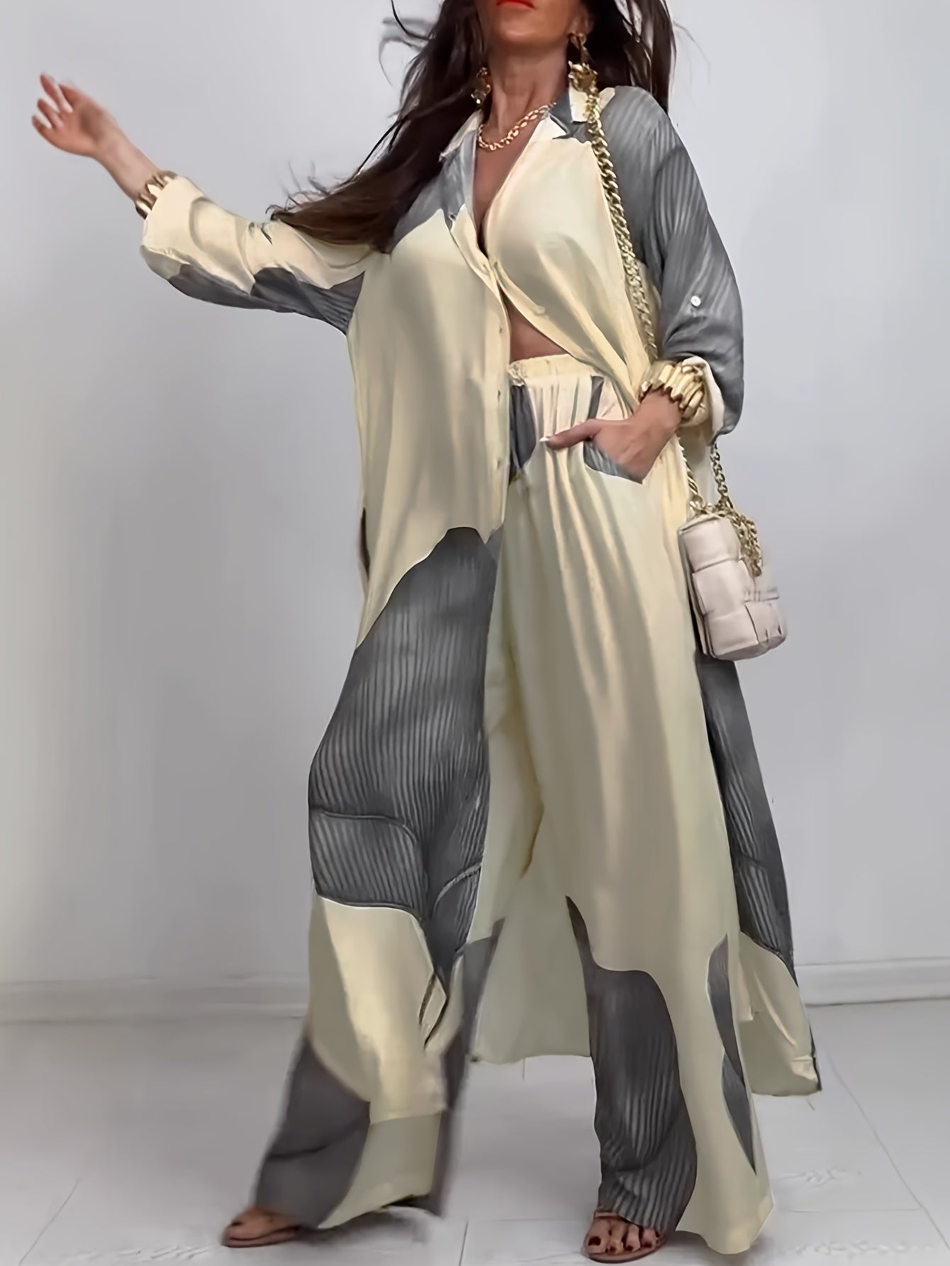 Linnea | Set met print voor dames – Set bestaande uit een shirt met lange mouwen en een relaxte broek