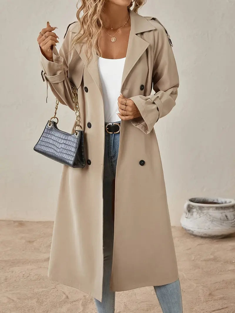 Tavianna | Trenchcoat voor dames – dubbelrijig, manchetten met riem en kraag met inkeping