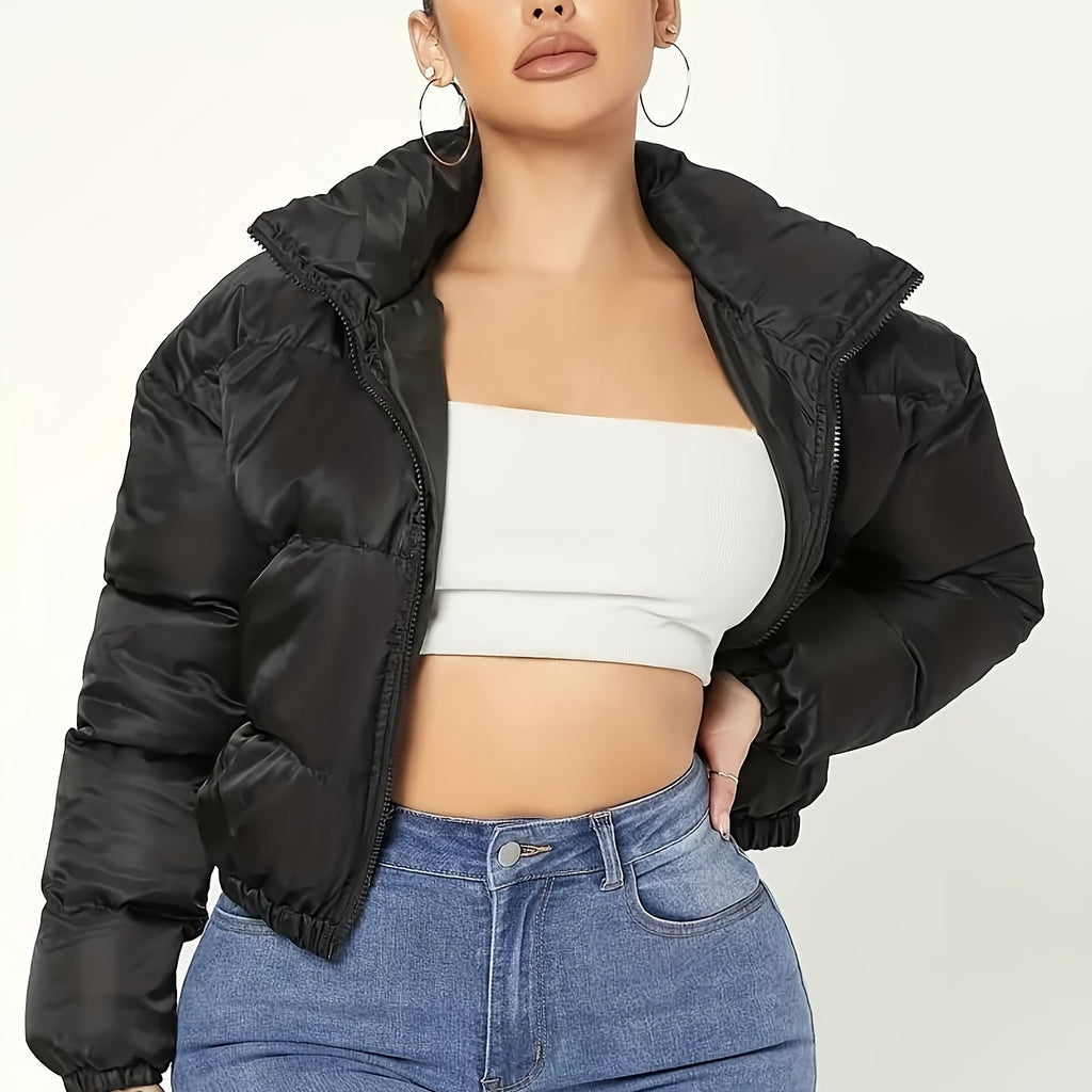 Faelisse | Cropped Damesjas – Slim Fit, Ritssluiting, Lange Mouwen & Effen Design
