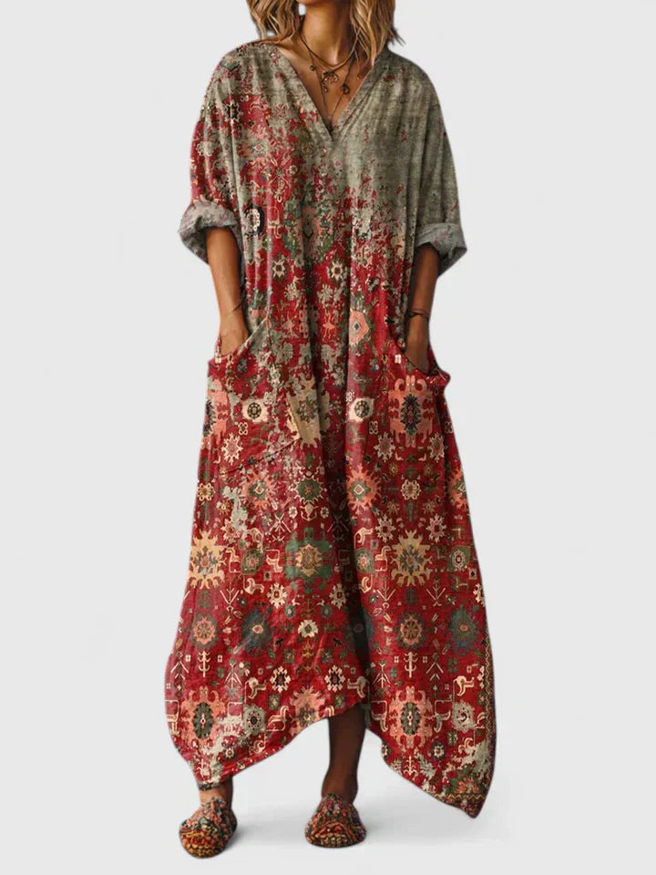 Danica  | Dames Geborduurde Midi-jurk – Elegante Casual Jurk
