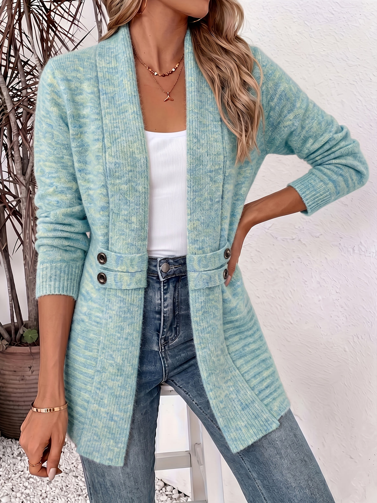 Wistera | Damesvest Cardigan – Dubbele Knoopsluiting, Ceintuur, Midilang & Losse Pasvorm