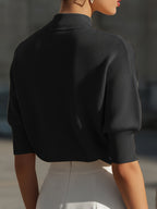 Ardessa | Dames T-shirt met structuur – Opstaande kraag, aansluitende manchetten