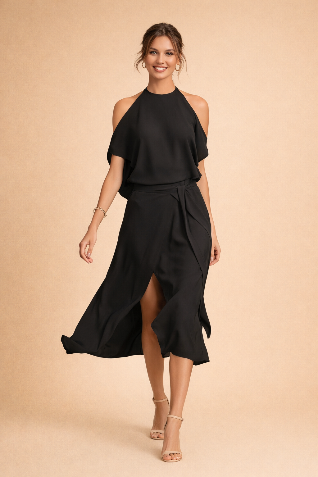 Galilea | Dames Elegante Midi Jurk – Off-Shoulder Halterjurk