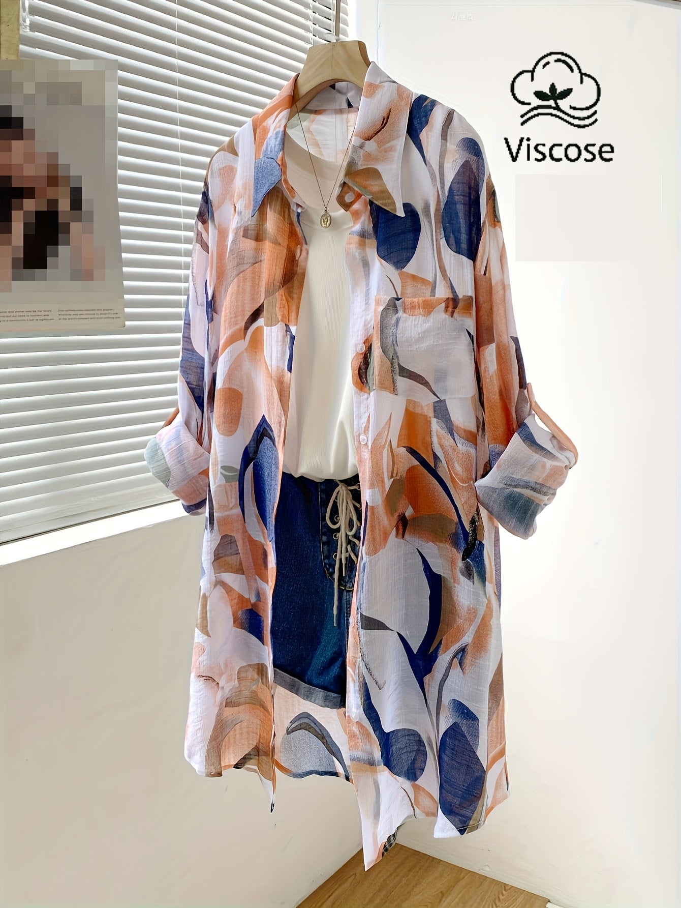 Whitley | Geometrisch shirt voor dames met losse pasvorm – Halfdoorzichtige blouse met knopen