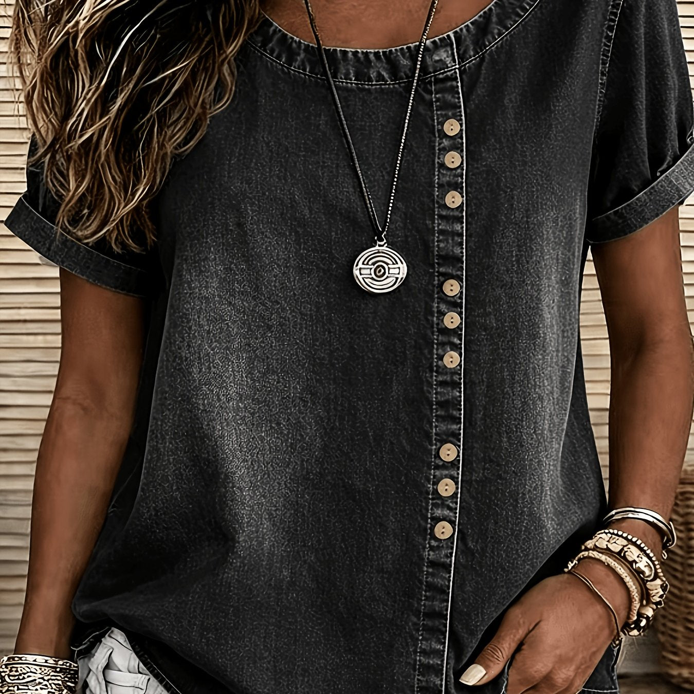 Viviana | Casual denimtop voor dames – Blouse met korte mouwen en versleten look