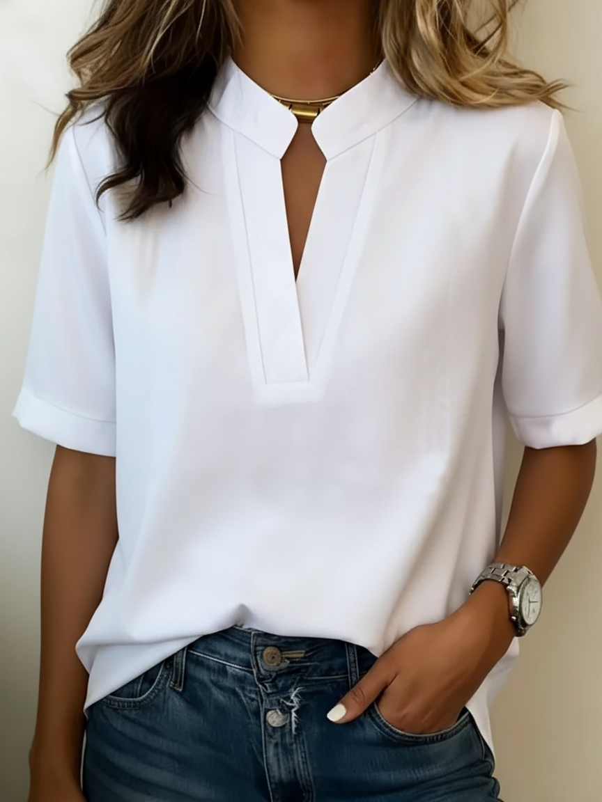 Noelle | Dames Katoen Linnen Blouse – Luchtige Losvallende Top met Korte Mouwen