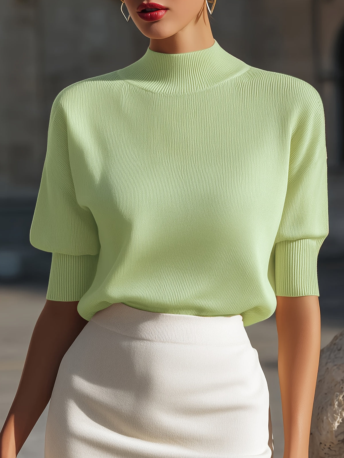 Ardessa | Dames T-shirt met structuur – Opstaande kraag, aansluitende manchetten