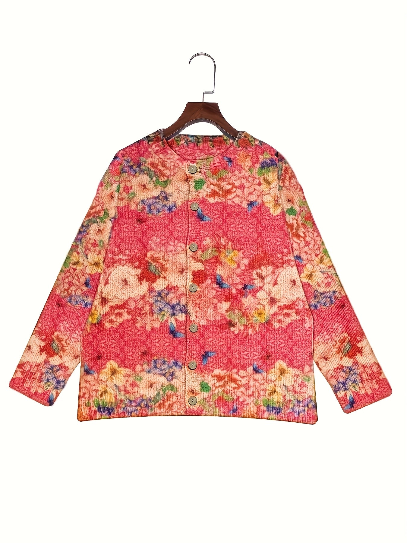 Hannelise | Damesvest met bloemen- en vlinderprint – vest met lange mouwen