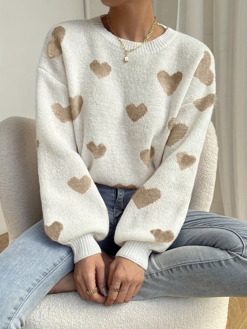 Delysia | Damestrui met hartjesprint – Zachte gebreide pullover