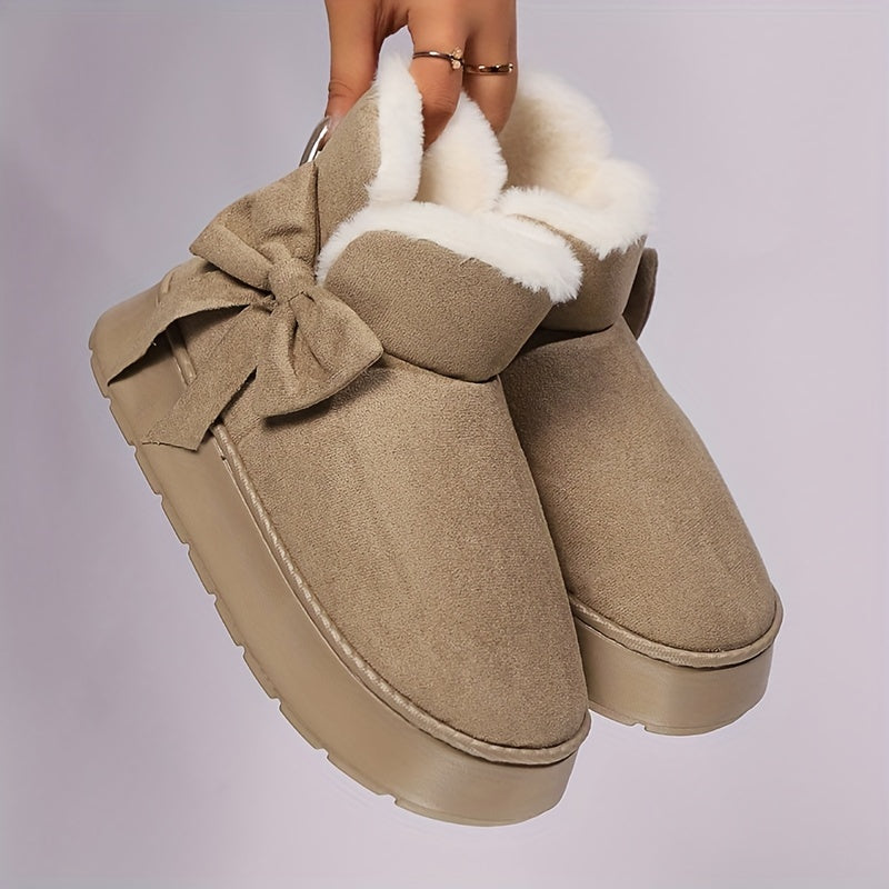 Cresselle | Dames Pluche Gevoerde Laarzen – Comfortabele Instappers met Zachte Zool en Strikdetail