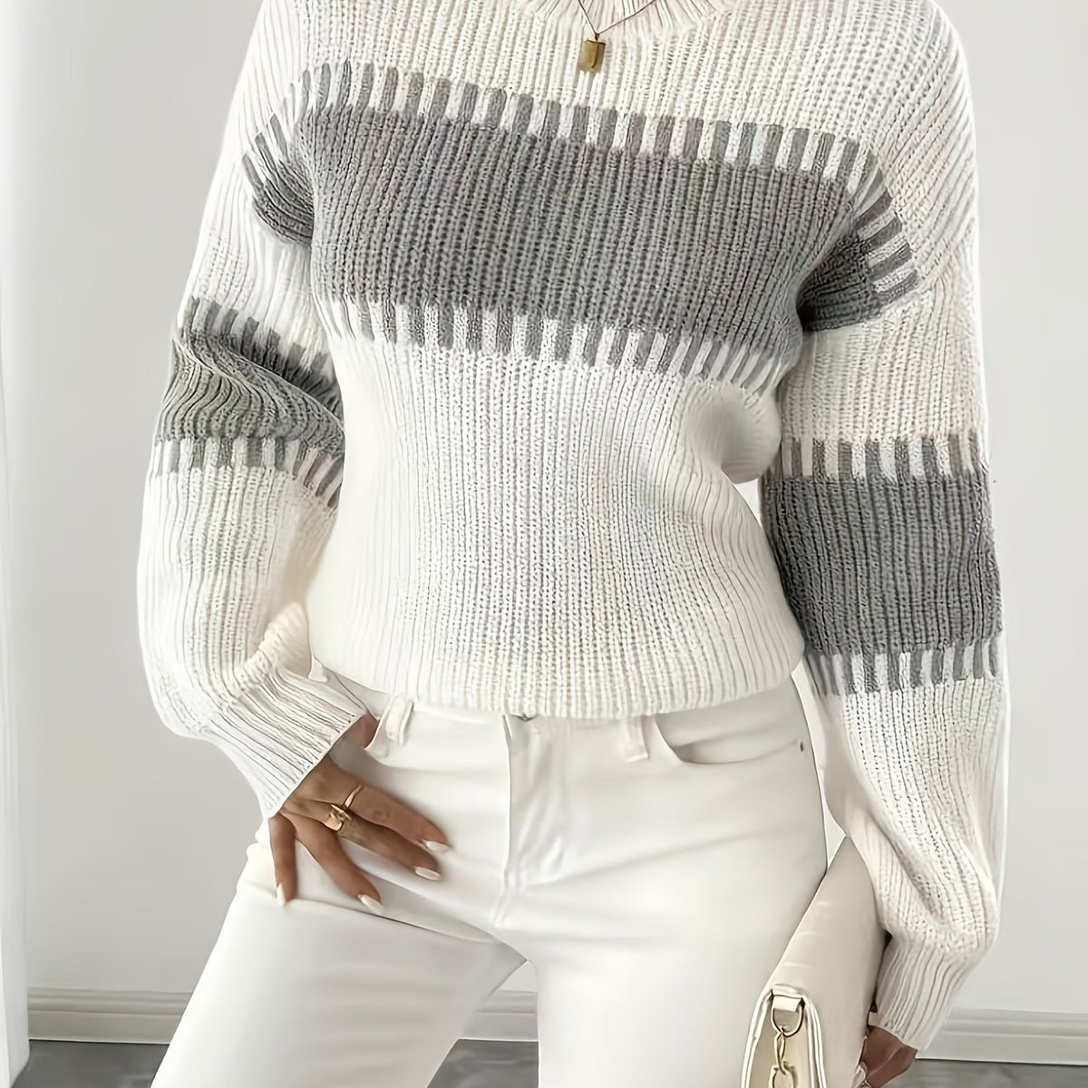 Amelisse | Dames gestreepte off-shouldertrui – Lange mouwen