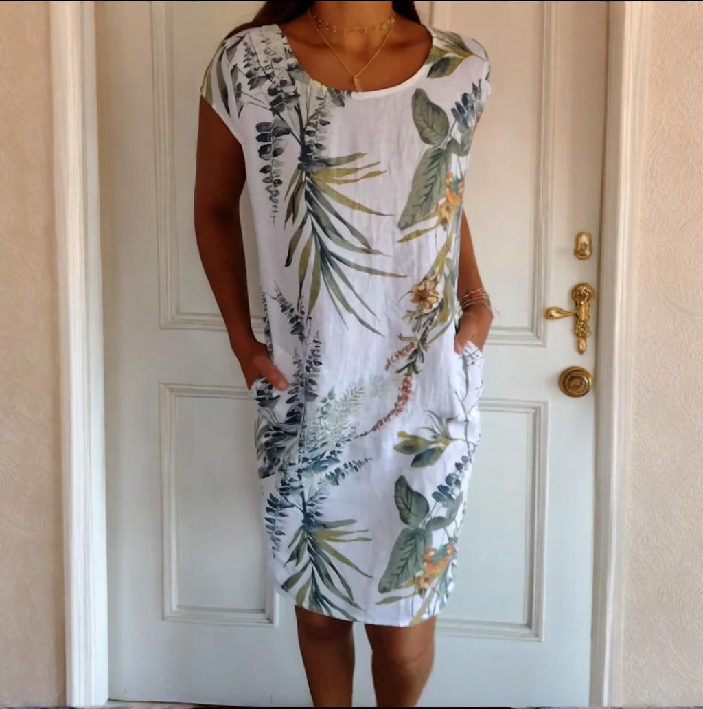 Shiloh | Midi-jurk voor dames met bloemen- en plantenprint – Casual A-lijn jurk