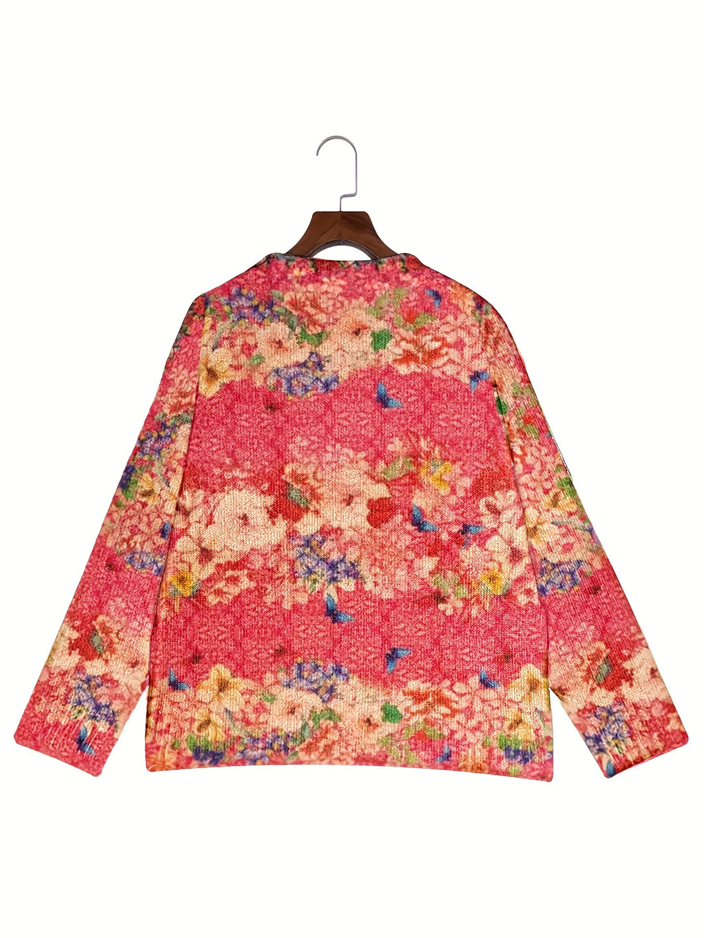 Hannelise | Damesvest met bloemen- en vlinderprint – vest met lange mouwen