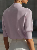 Ardessa | Dames T-shirt met structuur – Opstaande kraag, aansluitende manchetten