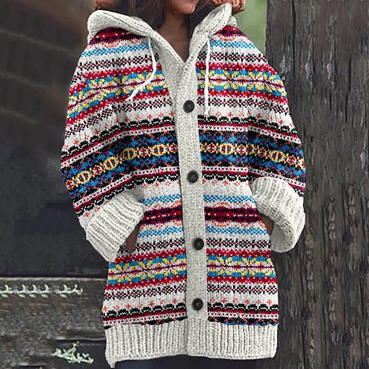 Feline | Warme Gebreide Damesjas met Patroon – Grofgebreide Winterjas