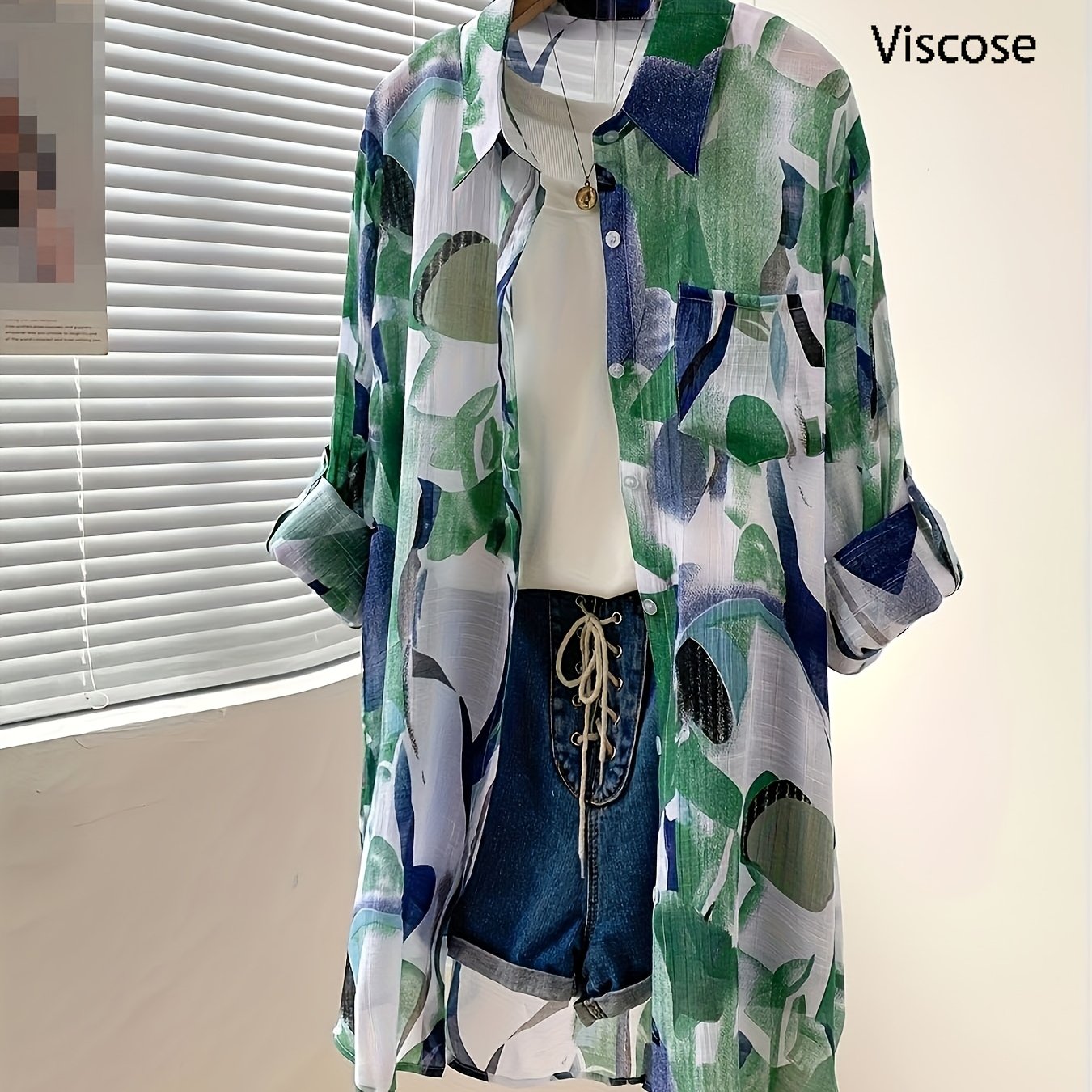 Zarela | Damesoverhemd met lange mouwen en print – Doorschijnende, geometrische casual blouse