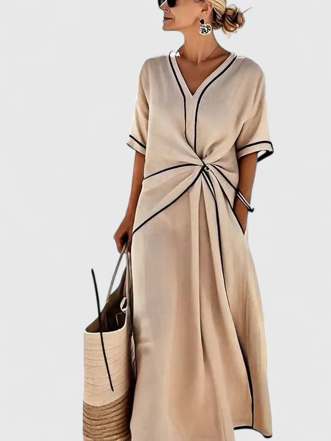 Ilara | Meadow Charm maxi-jurk voor dames – A-lijn jurk met V-hals en verborgen zakken