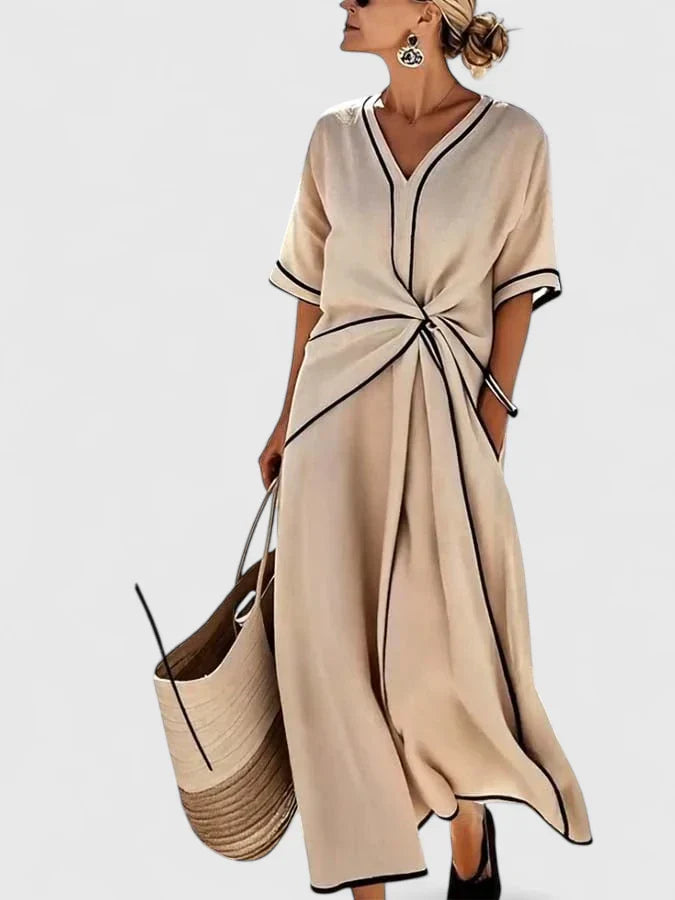 Ilara | Meadow Charm maxi-jurk voor dames – A-lijn jurk met V-hals en verborgen zakken