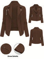Katrien | Dames Bikerjack met Ruitpatroon, Ritssluiting & Knoopdetails