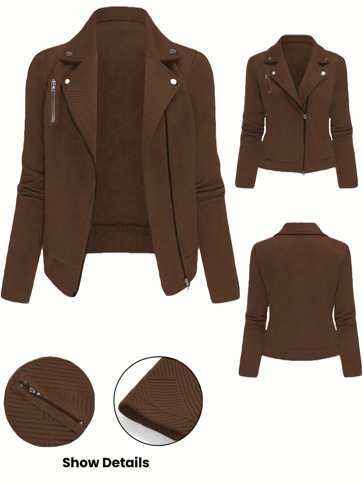 Katrien | Dames Bikerjack met Ruitpatroon, Ritssluiting & Knoopdetails