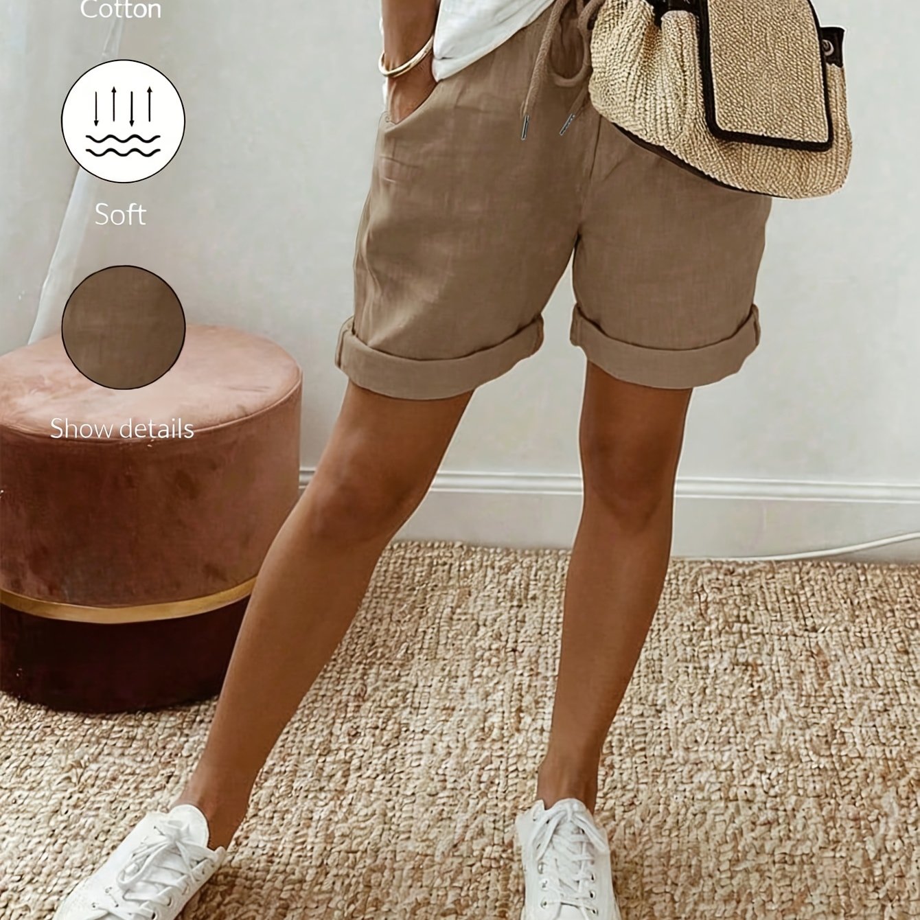 Orielle | Casual damesbroekje in linnenlook – Broekje met hoge taille en ruches