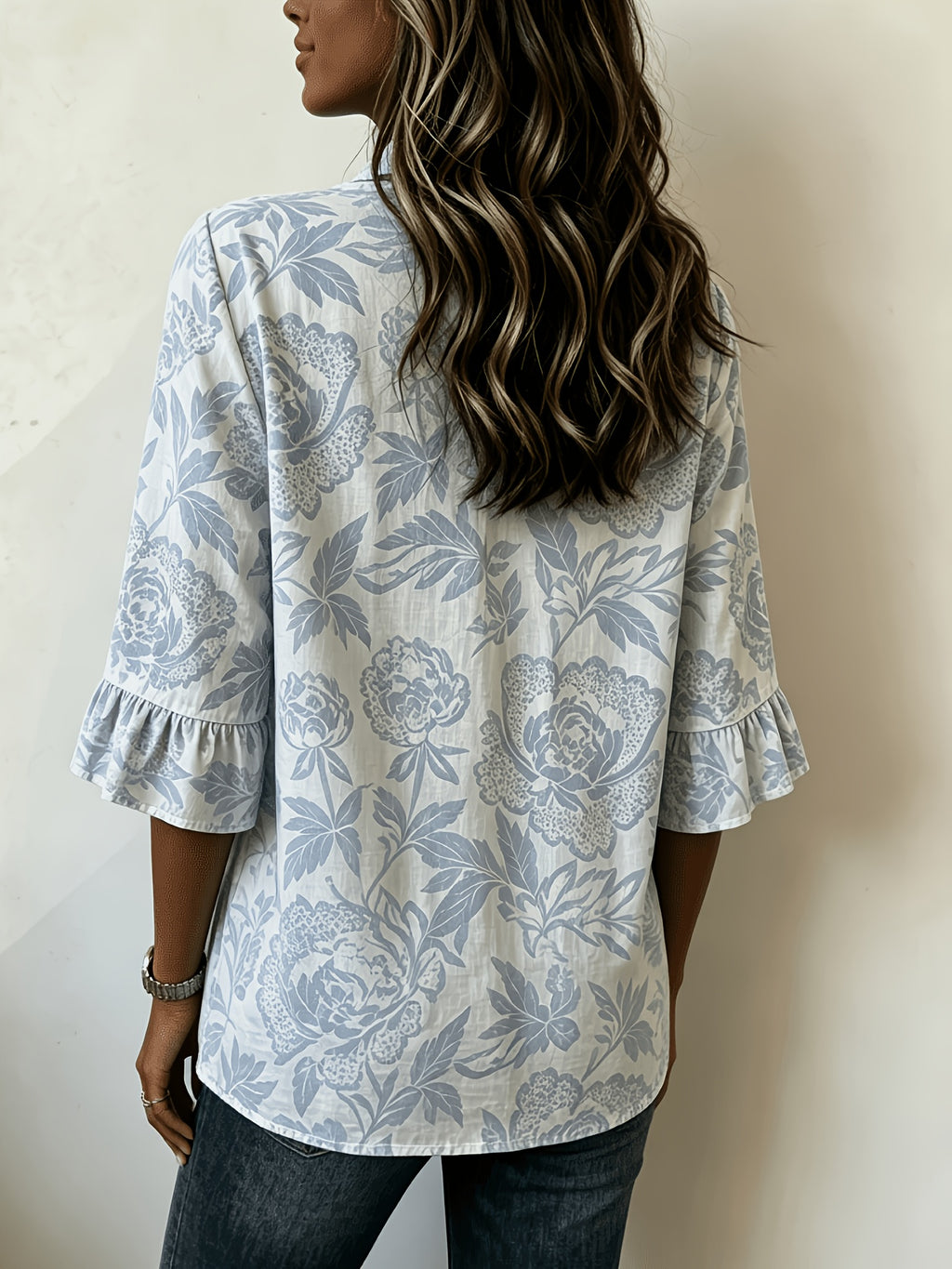 Pearlina | Damesblouse met bloemenprint en V-hals – Blouse met relaxte, losse pasvorm
