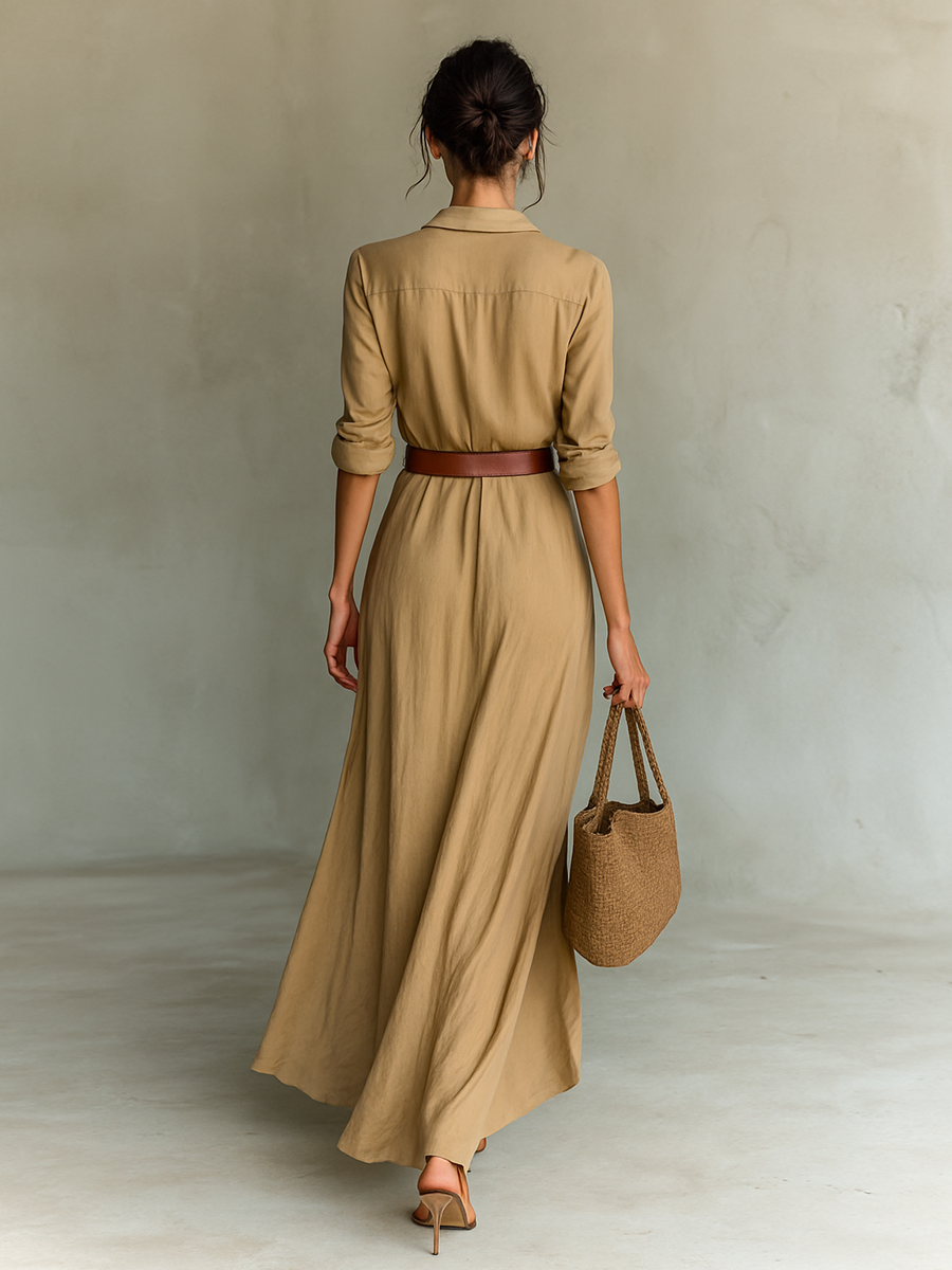 Jessamine | Elegante Damesjurk Maxi Lengte – Blousejurk met Ceintuur en Lange Mouwen